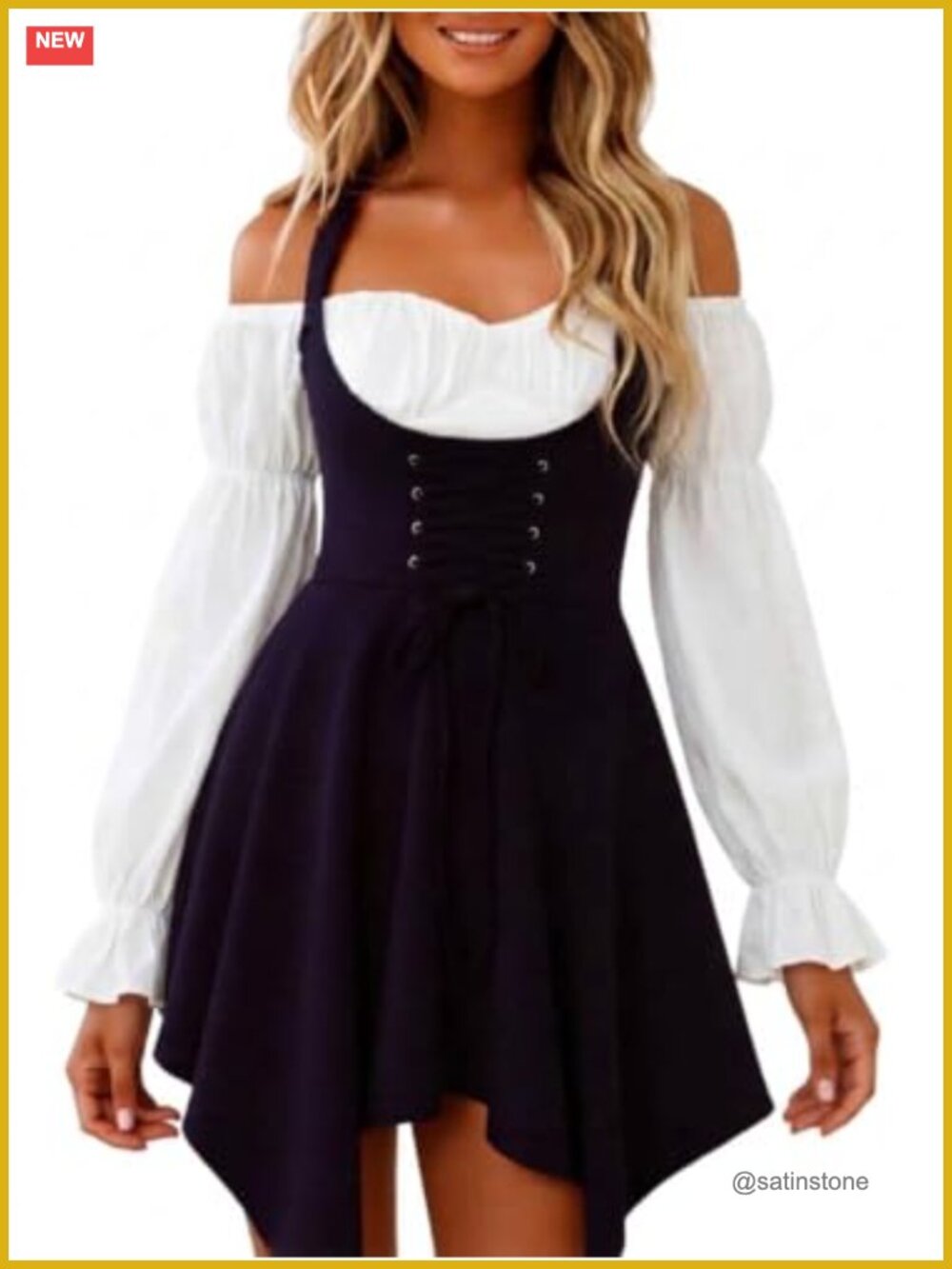 Women's Suspender Skater Skirt High Waist Flared A-Line Pinafore Lace Up